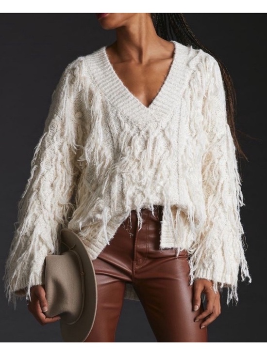 Anthropologie Sweaters - Anthropologie Fringed Pullover V-Veck Sweater Sz Small NWT